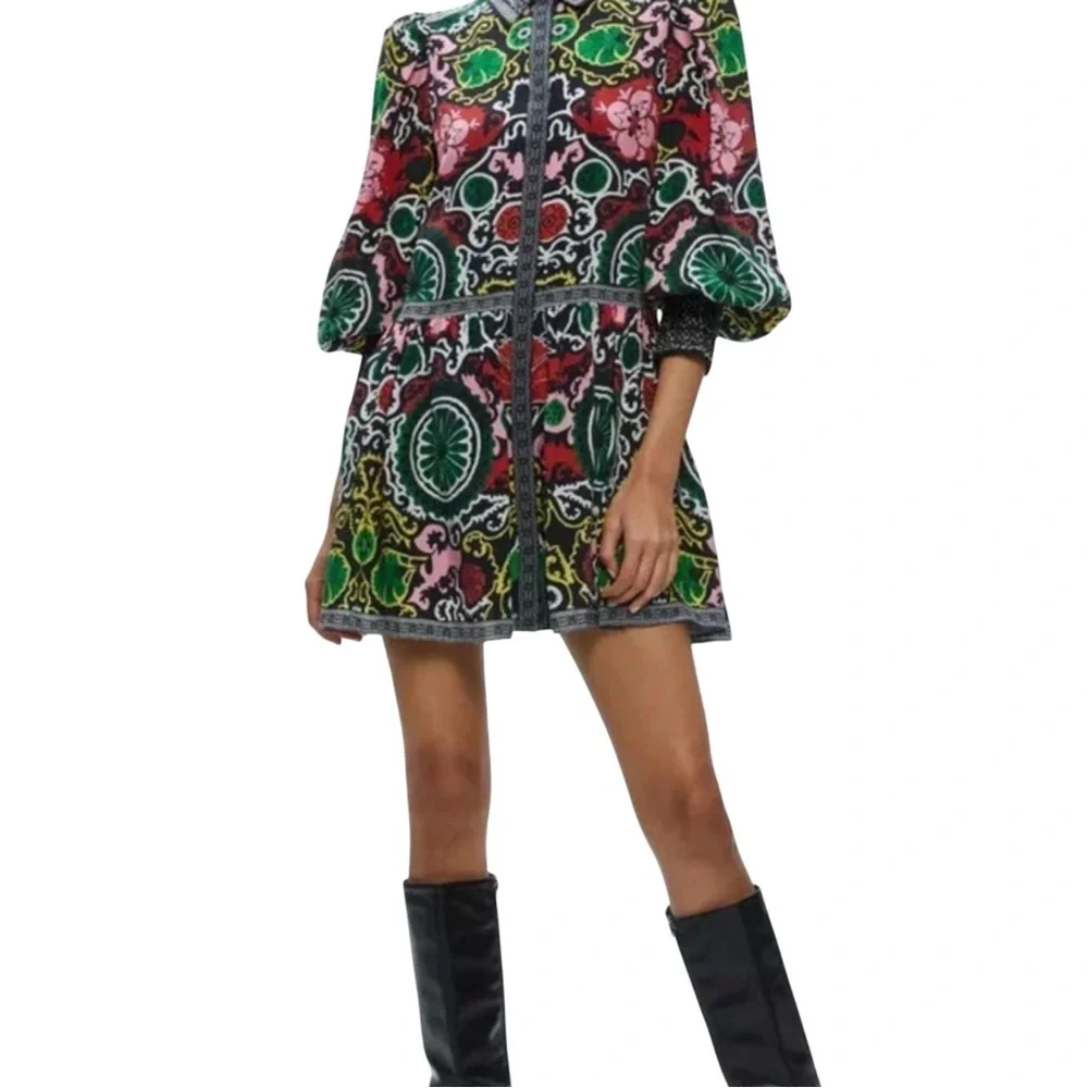 Alice + Olivia Bertha Women’s Mixed Print Long Sleeve Minidress XS - Picture 2 of 9